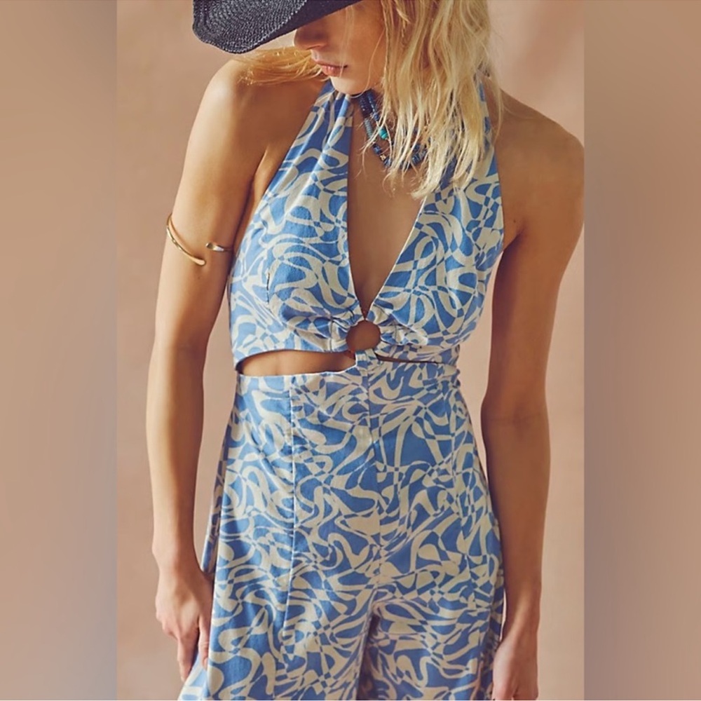 Free People Floral Blue Jumpsuit - Size S - NWT - Picture 2 of 6